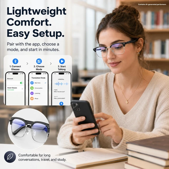 Alt view image 6 of 7 - Smart Glasses with Translation for Travel, Bluetooth Audio & Calls 164-language voice translation with no lens display or subscription, plus open-ear audio and calls for travel and daily use
