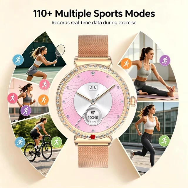 Alt view image 3 of 7 - Smart Watch for Women, Answer/Make Calls, 1.28" AMOLED Fitness Tracker with Heart Rate/SpO2/Sleep/Menstrual Tracking, 100+ Sports Modes, IP67 Waterproof, Smartwatch for Iphone & Android, 2 Bands