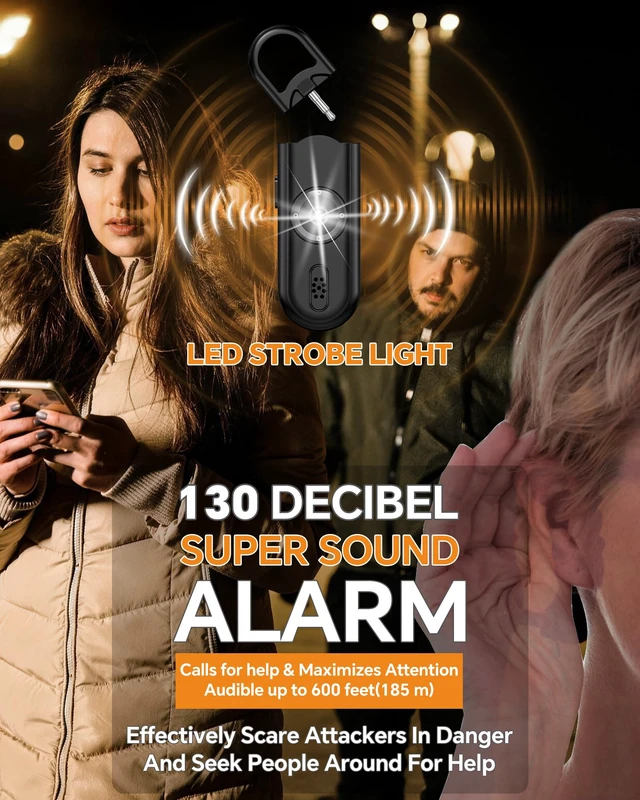 Alt view image 2 of 7 - Safe Sound Personal Alarm, 2 Pack 130 dB Loud Siren Song Emergency Security Alarm Keychain with Strobe LED Light, Personal Sound Safety Siren for Women, Men, Children, Elderly