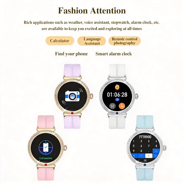 Alt view image 7 of 7 - Smart Watch for Women, Answer/Make Calls, 1.28" AMOLED Fitness Tracker with Heart Rate/SpO2/Sleep/Menstrual Tracking, 100+ Sports Modes, IP67 Waterproof, Smartwatch for Iphone & Android, 2 Bands