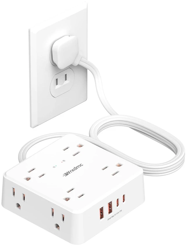 Main image of 2 Prong Power Strip, 2 Prong to 3 Prong Outlet Adapter with 5ft Cord 1400J Two Prong Surge Protector, 8 AC with 2 USB A and 2 USB C, Thin Flat Polarized Plug, Wall Mountable, Ideal for Old House