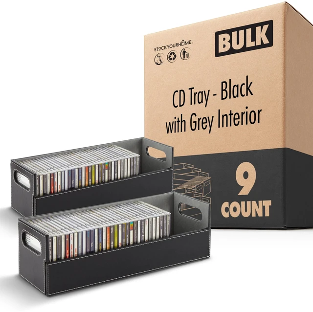 Main image of CD Storage Box, Organizer Shelf for Movie Cases, DVDs, Cassette Tape Display Stand, Disc Holder Can Store Up to 40 CDs, Faux Leather (Black) 9 Pack