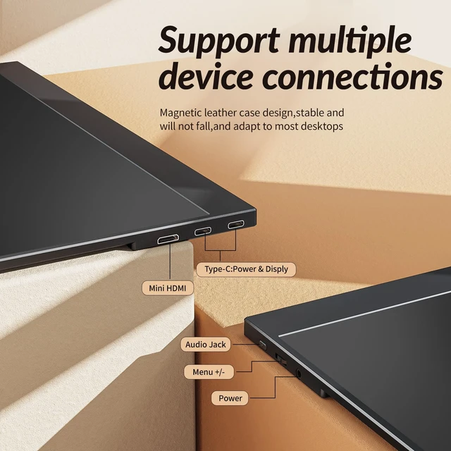 Alt view image 7 of 7 - Portable Monitor 15.6 Inch 1080P FHD IPS 65% sRGB Travel Monitor with USB-C HDMI Portable Screen Second Screen for Laptop MacBook Surface PC PS4/5, VESA Mountable, with Kickstand