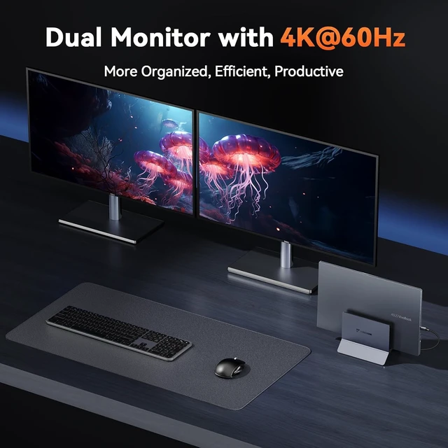 Alt view image 2 of 7 - Docking Station Dual Monitor,Dual 4K@60Hz HDMI,100W Power Supply Laptop Docking Station with 6 USB C/A,PD 3.0,Ethernet,Vertical Stand,Ideal for Office Workers/Students,Fits Windows/ChromeOS