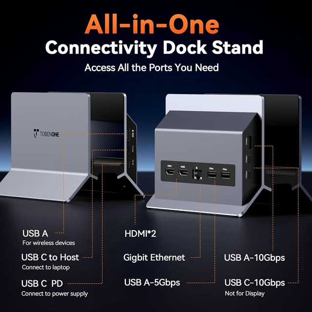 Alt view image 3 of 7 - Docking Station Dual Monitor,Dual 4K@60Hz HDMI,100W Power Supply Laptop Docking Station with 6 USB C/A,PD 3.0,Ethernet,Vertical Stand,Ideal for Office Workers/Students,Fits Windows/ChromeOS