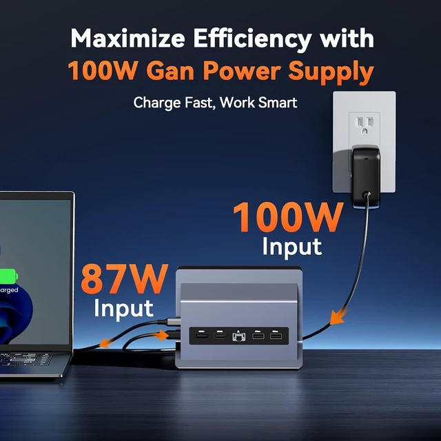 Alt view image 4 of 7 - Docking Station Dual Monitor,Dual 4K@60Hz HDMI,100W Power Supply Laptop Docking Station with 6 USB C/A,PD 3.0,Ethernet,Vertical Stand,Ideal for Office Workers/Students,Fits Windows/ChromeOS