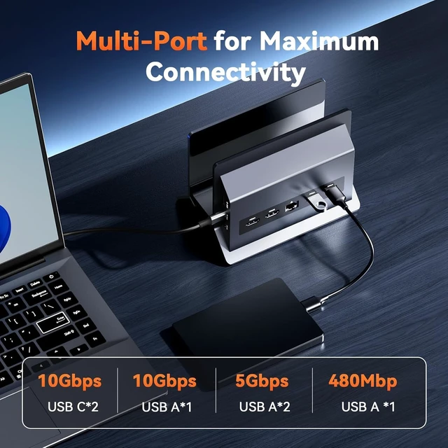 Alt view image 5 of 7 - Docking Station Dual Monitor,Dual 4K@60Hz HDMI,100W Power Supply Laptop Docking Station with 6 USB C/A,PD 3.0,Ethernet,Vertical Stand,Ideal for Office Workers/Students,Fits Windows/ChromeOS