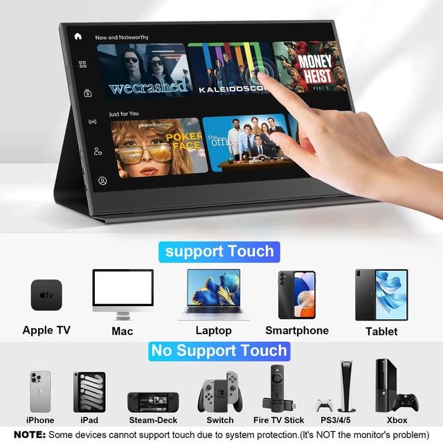 Alt view image 3 of 7 - Portable Touch Monitor 15.6" FHD 1080P IPS USB-C & HDMI Second Screen Ultra-Slim 10-Point Touch with Cover Stand, USB-C & Mini HDMI, VESA Mount, for Laptop, PC,mini PC,Mac book