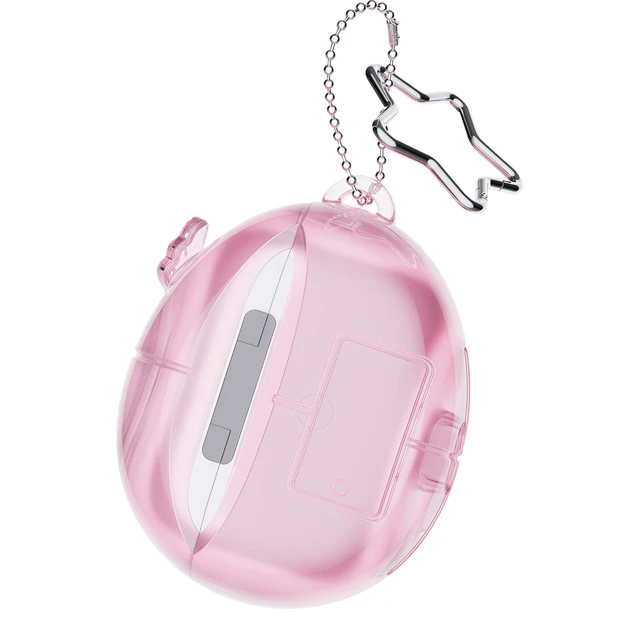 Alt view image 3 of 7 - Virtual Pet AirPods Case, Pink Kawaii Tama gotchi Style Protective Cover with Star Keychain, Replaceable Pet Cards, Glitter Stickers for AirPods 4/Pro 2/1 (Pink, Airpods 4)