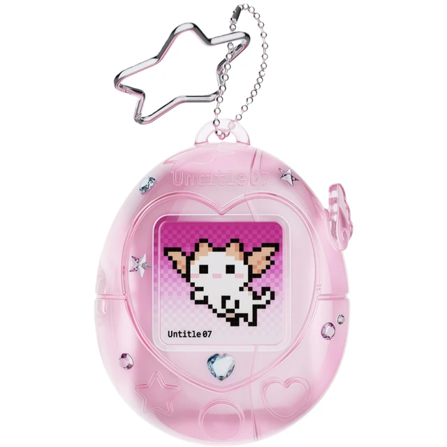 Alt view image 2 of 7 - Virtual Pet AirPods Case, Pink Kawaii Tama gotchi Style Protective Cover with Star Keychain, Replaceable Pet Cards, Glitter Stickers for AirPods 4/Pro 2/1 (Pink, Airpods 4)