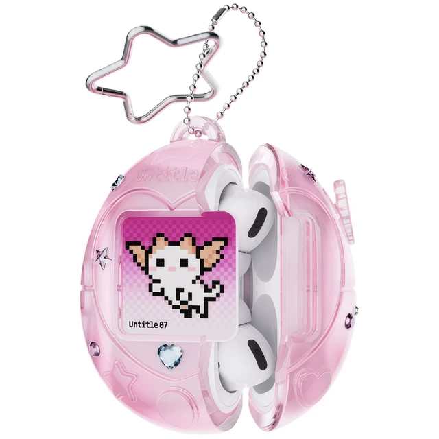 Alt view image 4 of 7 - Virtual Pet AirPods Case, Pink Kawaii Tama gotchi Style Protective Cover with Star Keychain, Replaceable Pet Cards, Glitter Stickers for AirPods 4/Pro 2/1 (Pink, Airpods 4)