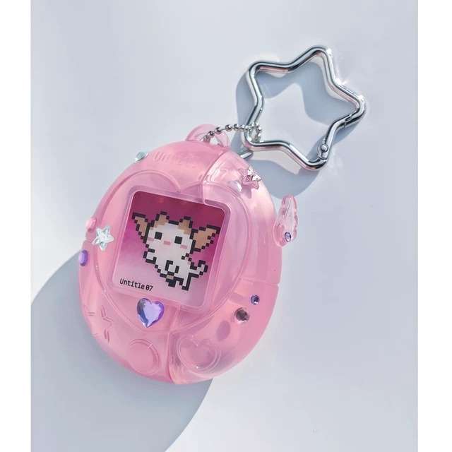 Alt view image 5 of 7 - Virtual Pet AirPods Case, Pink Kawaii Tama gotchi Style Protective Cover with Star Keychain, Replaceable Pet Cards, Glitter Stickers for AirPods 4/Pro 2/1 (Pink, Airpods 4)