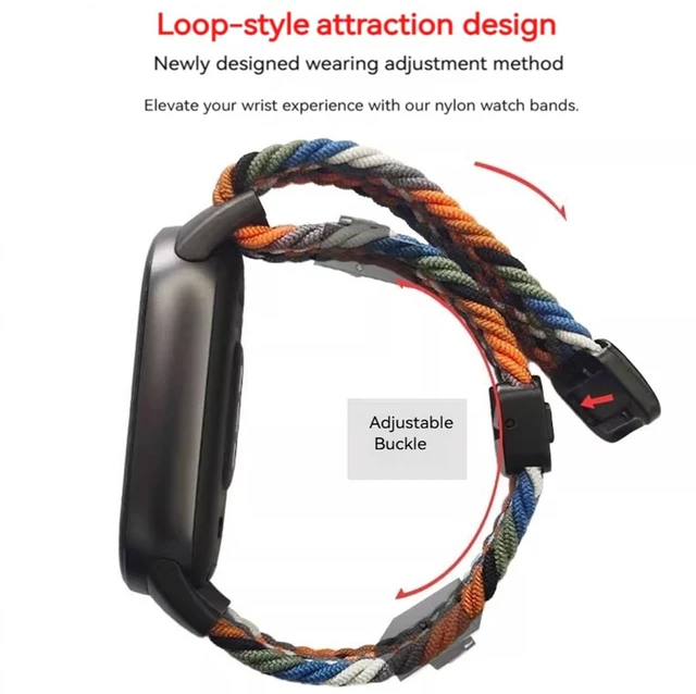 Alt view image 6 of 7 - Bands Compatible with Xiaomi Smart Band 10/9/8 Strap, Nylon Woven Replacement Strap with Secure Buckle, Soft Breathable Adjustable Wristband for Women Men
