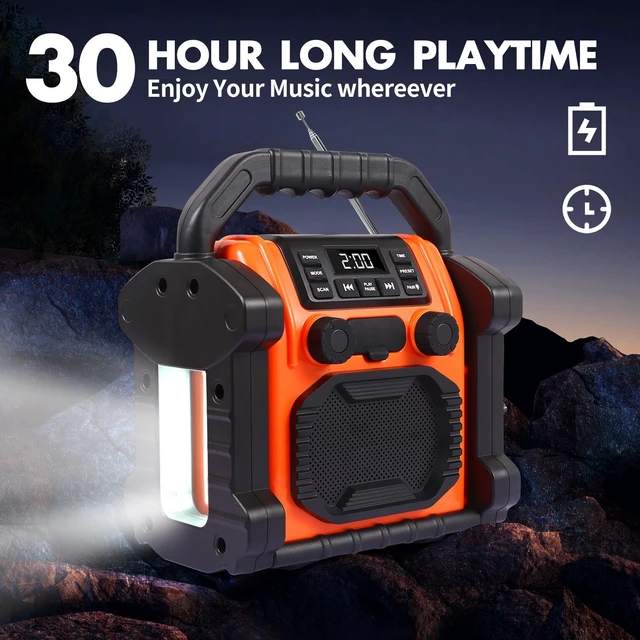 Alt view image 3 of 7 - Jobsite Radio Bluetooth Speaker, 8000mAH Battery, IPX 66 Waterproof, Cell Phone Charging, Portable Jobsite Speaker with LED Lights, Portable Worksite Speakers for Outdoor/Work/Garage (Orange)