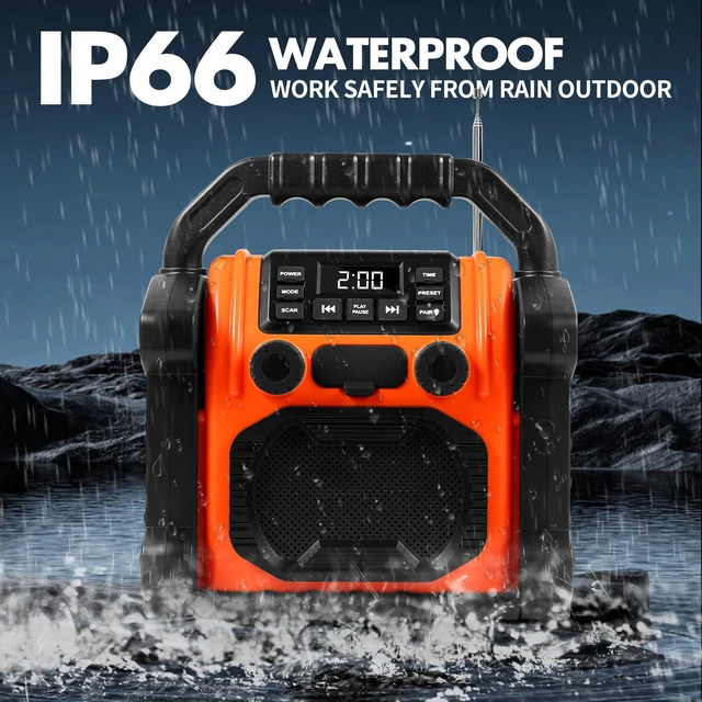 Alt view image 2 of 7 - Jobsite Radio Bluetooth Speaker, 8000mAH Battery, IPX 66 Waterproof, Cell Phone Charging, Portable Jobsite Speaker with LED Lights, Portable Worksite Speakers for Outdoor/Work/Garage (Orange)