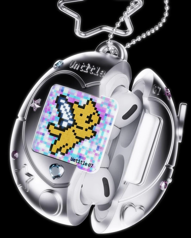Alt view image 7 of 7 - Virtual Pet AirPods Case, Pink Kawaii Tama gotchi Style Protective Cover with Star Keychain, Replaceable Pet Cards, Glitter Stickers for AirPods 4/Pro 2/1 (Pink, Airpods 4)