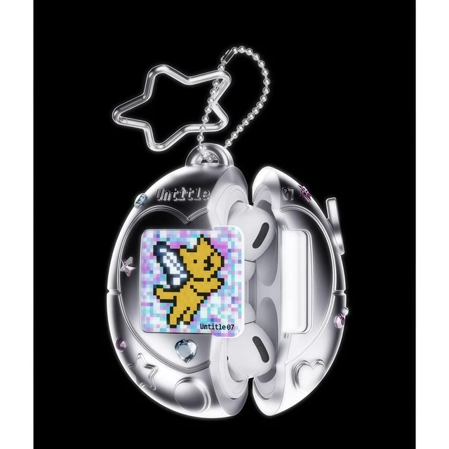Alt view image 2 of 7 - Virtual Pet AirPods Case, Pink Kawaii Tama gotchi Style Protective Cover with Star Keychain, Replaceable Pet Cards, Glitter Stickers for AirPods 4/Pro 2/1 (Silver, Airpods 4)