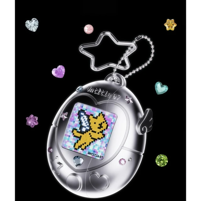 Alt view image 3 of 7 - Virtual Pet AirPods Case, Pink Kawaii Tama gotchi Style Protective Cover with Star Keychain, Replaceable Pet Cards, Glitter Stickers for AirPods 4/Pro 2/1 (Silver, Airpods 4)