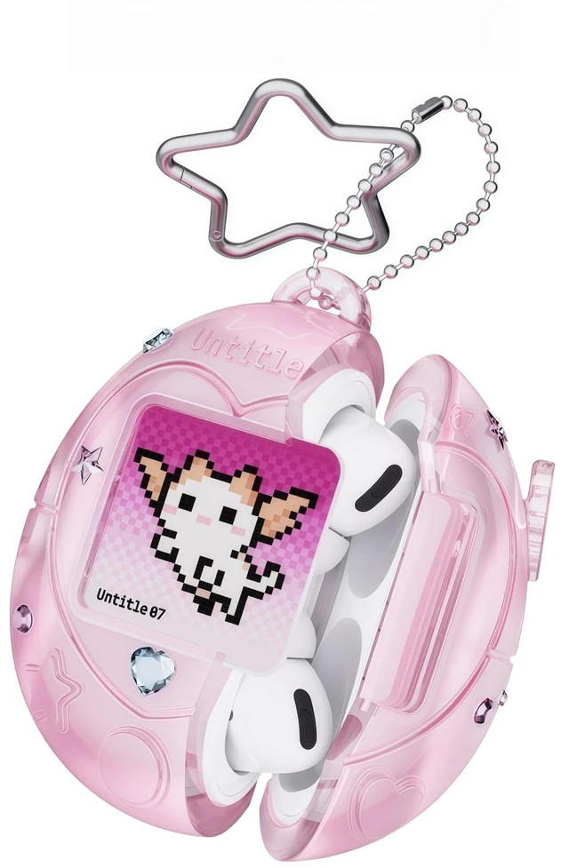 Main image of Virtual Pet AirPods Case, Pink Kawaii Tama gotchi Style Protective Cover with Star Keychain, Replaceable Pet Cards, Glitter Stickers for AirPods 4/Pro 2/1 (Pink, Airpods 4)