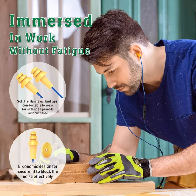 Alt view image 2 of 7 - Work Earbuds Headphones,Safety Industrial Ear Plugs Headphones with mic and Volume Control- Noise Reduction Earphones for Work Construction