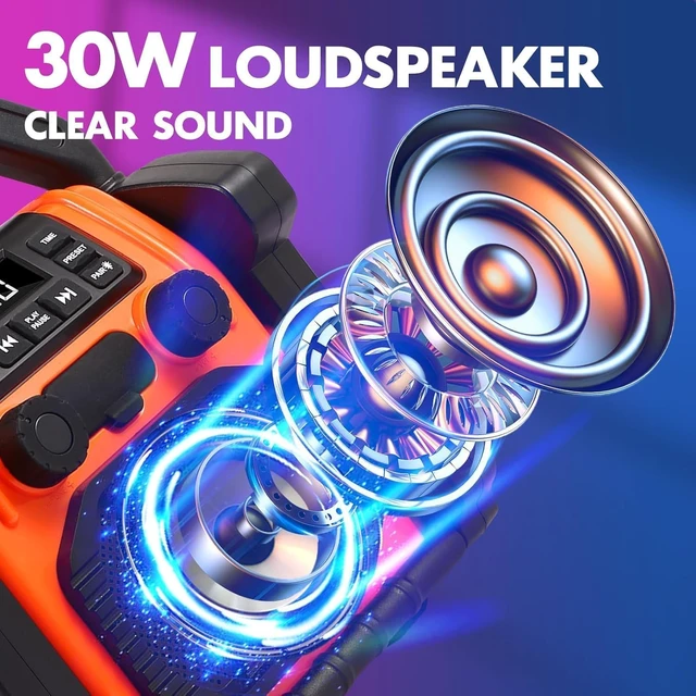 Alt view image 4 of 7 - Jobsite Radio Bluetooth Speaker, 8000mAH Battery, IPX 66 Waterproof, Cell Phone Charging, Portable Jobsite Speaker with LED Lights, Portable Worksite Speakers for Outdoor/Work/Garage (Orange)