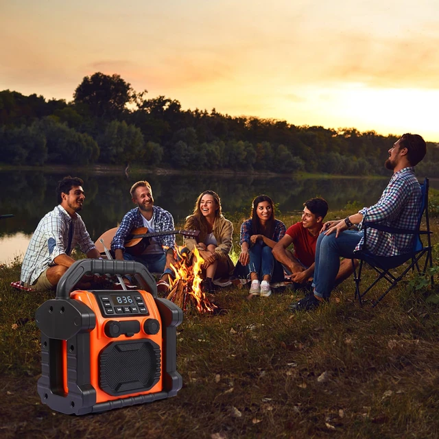 Alt view image 7 of 7 - Jobsite Radio Bluetooth Speaker, 8000mAH Battery, IPX 66 Waterproof, Cell Phone Charging, Portable Jobsite Speaker with LED Lights, Portable Worksite Speakers for Outdoor/Work/Garage (Orange)