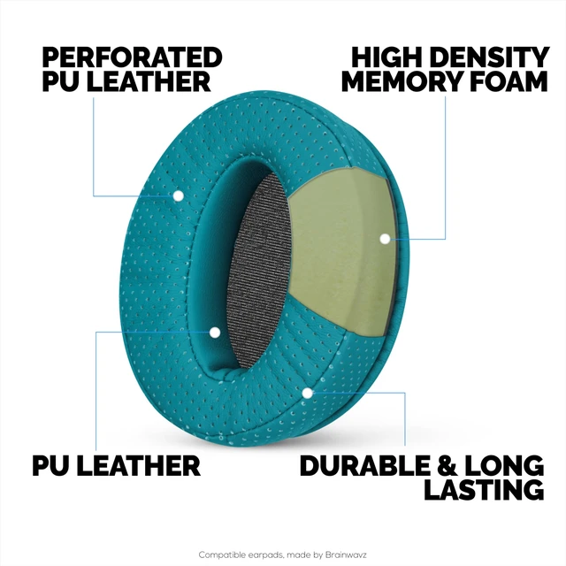 Alt view image 3 of 7 - Replacement Perforated Earpads for Sennheiser HD4.50BT HD4.50BTNC HD450BT HD4.50SE HD4.40BT HD4.30G HD4.20S HD458BT HD450 HD400S & HD 350BT - Memory Foam for Extra Comfort by (Turquoise)