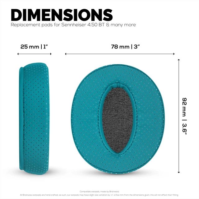 Alt view image 5 of 7 - Replacement Perforated Earpads for Sennheiser HD4.50BT HD4.50BTNC HD450BT HD4.50SE HD4.40BT HD4.30G HD4.20S HD458BT HD450 HD400S & HD 350BT - Memory Foam for Extra Comfort by (Turquoise)