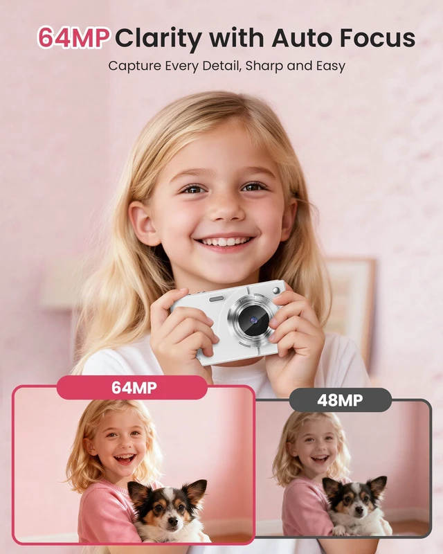 Alt view image 2 of 7 - Digital Camera 4K Autofocus Vlogging Camera with 64GB Card, 64MP, 16X Zoom Creative Filters, Continuous Shooting, Self-Timer, Smile Capture, Record While Charging Support, Travel, Birthday Gift, White