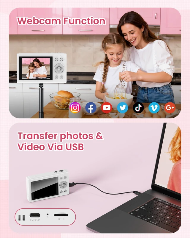 Alt view image 6 of 7 - Digital Camera 4K Autofocus Vlogging Camera with 64GB Card, 64MP, 16X Zoom Creative Filters, Continuous Shooting, Self-Timer, Smile Capture, Record While Charging Support, Travel, Birthday Gift, White