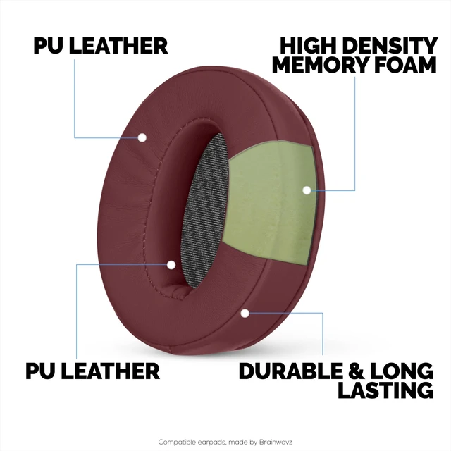 Alt view image 3 of 7 - Replacement Earpads for Sennheiser HD4.50BT HD4.50BTNC HD450BT HD4.50SE HD4.40BT HD4.30G HD4.20S HD458BT HD450 HD400S HD 350BT. Soft PU Leather + Memory Foam for Extra Comfort - (Dark Red)
