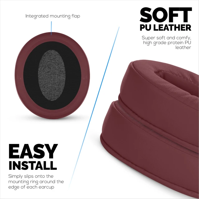 Alt view image 4 of 7 - Replacement Earpads for Sennheiser HD4.50BT HD4.50BTNC HD450BT HD4.50SE HD4.40BT HD4.30G HD4.20S HD458BT HD450 HD400S HD 350BT. Soft PU Leather + Memory Foam for Extra Comfort - (Dark Red)