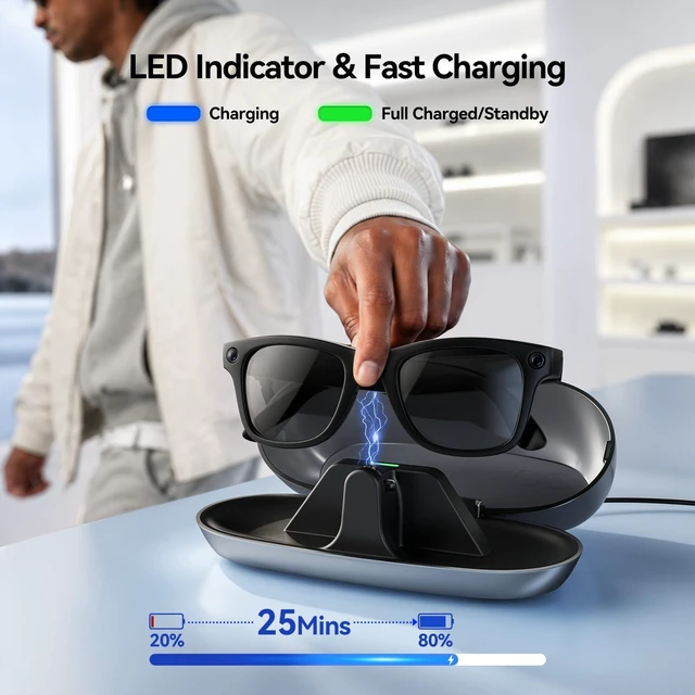 Alt view image 3 of 7 - Charger for Ray-Ban Meta Gen 1/2 & Oakley Meta HSTN Fast Charging Dock with Dust Cover and LED Indicator, Compatible with Wayfarer/Skyler/Headliner/HSTN