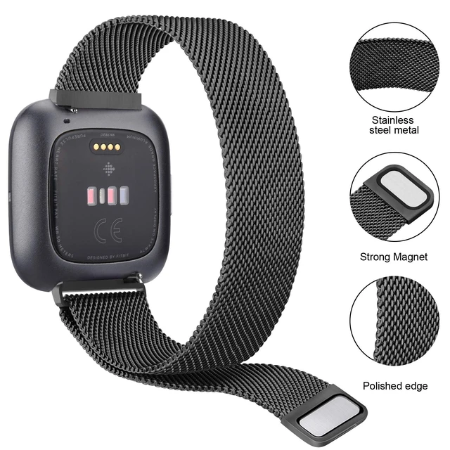 Alt view image 2 of 6 - 2 Pack Metal Bands for Fitbit Versa/Fitbit Versa 2 / Fitbit Versa Lite for Women Men, Stainless Steel Mesh Breathable Wristband Strap with Adjustable Magnet Lock