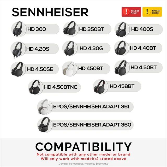 Alt view image 2 of 7 - Replacement Earpads for Sennheiser HD4.50BT HD4.50BTNC HD450BT HD4.50SE HD4.40BT HD4.30G HD4.20S HD458BT HD450 HD400S HD 350BT. Soft PU Leather + Memory Foam for Extra Comfort - (Black)