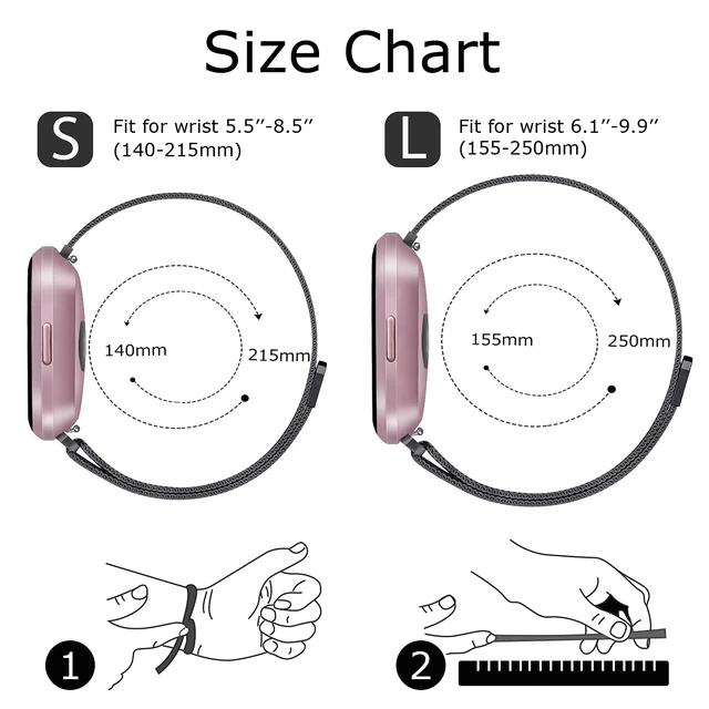 Alt view image 6 of 6 - 2 Pack Metal Bands for Fitbit Versa/Fitbit Versa 2 / Fitbit Versa Lite for Women Men, Stainless Steel Mesh Breathable Wristband Strap with Adjustable Magnet Lock