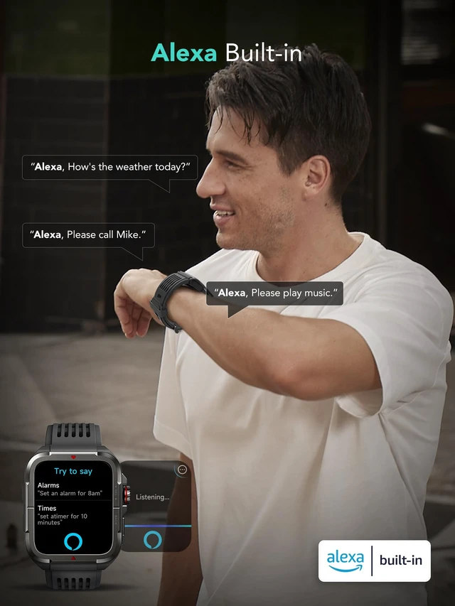 Alt view image 3 of 7 - Smart Watch for Men Women, 1.8" Men's Military Smartwatch for Android iPhone with Alexa Built-in, IP68 Waterproof, Fitness Tracker with 100+ Sports, R8