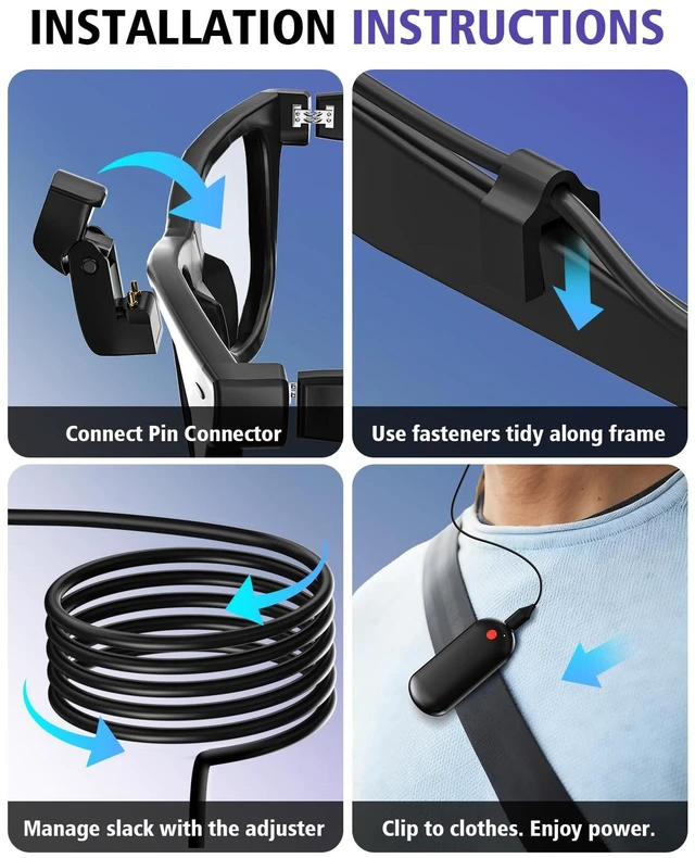 Alt view image 5 of 7 - Smart Glasses Battery Pack 3000mAh for Ray-Ban Meta AI Glasses, Clip-On Charger for Wayfarer & Skyler, Fast Charging, Ultra-Light Wearable Battery & Enhanced Connectors, Extend 48H Video