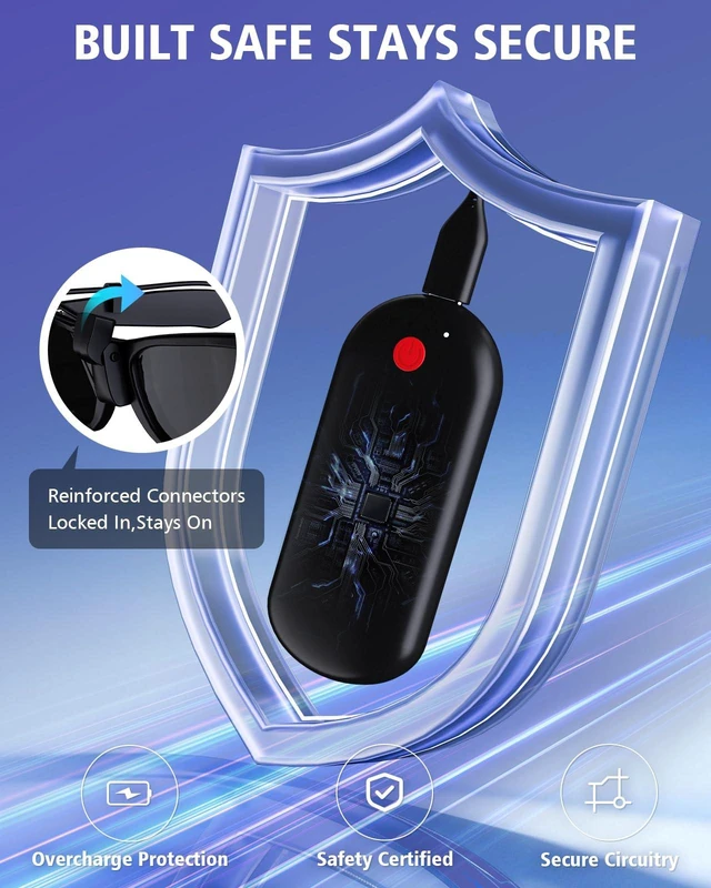 Alt view image 7 of 7 - Smart Glasses Battery Pack 3000mAh for Ray-Ban Meta AI Glasses, Clip-On Charger for Wayfarer & Skyler, Fast Charging, Ultra-Light Wearable Battery & Enhanced Connectors, Extend 48H Video