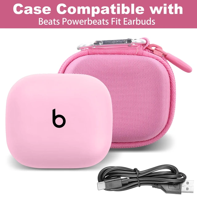 Alt view image 2 of 7 - Hard Case for Beats Powerbeats Fit with Carabiner Clip, Pink Travel Storage, Space For Earbuds And Accessories, Soft Lining, Protective Exterior