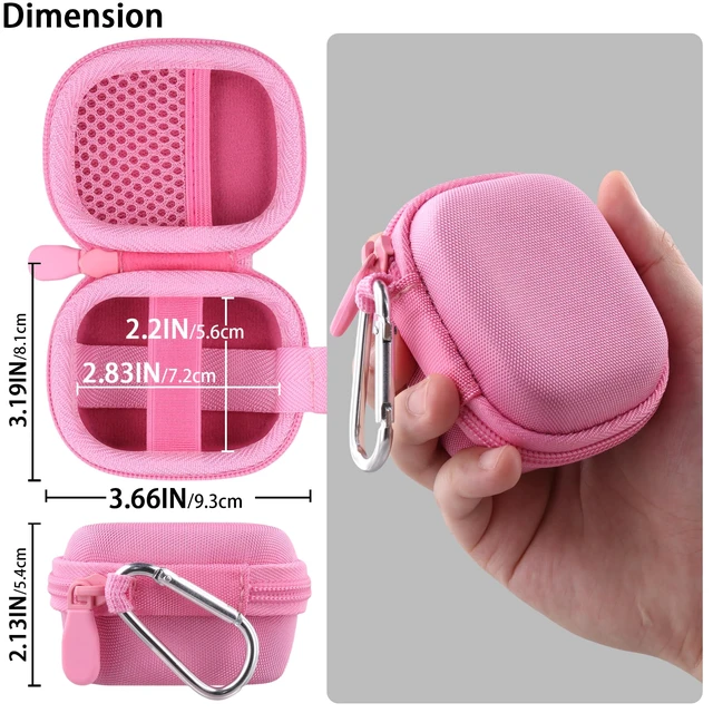 Alt view image 6 of 7 - Hard Case for Beats Powerbeats Fit with Carabiner Clip, Pink Travel Storage, Space For Earbuds And Accessories, Soft Lining, Protective Exterior