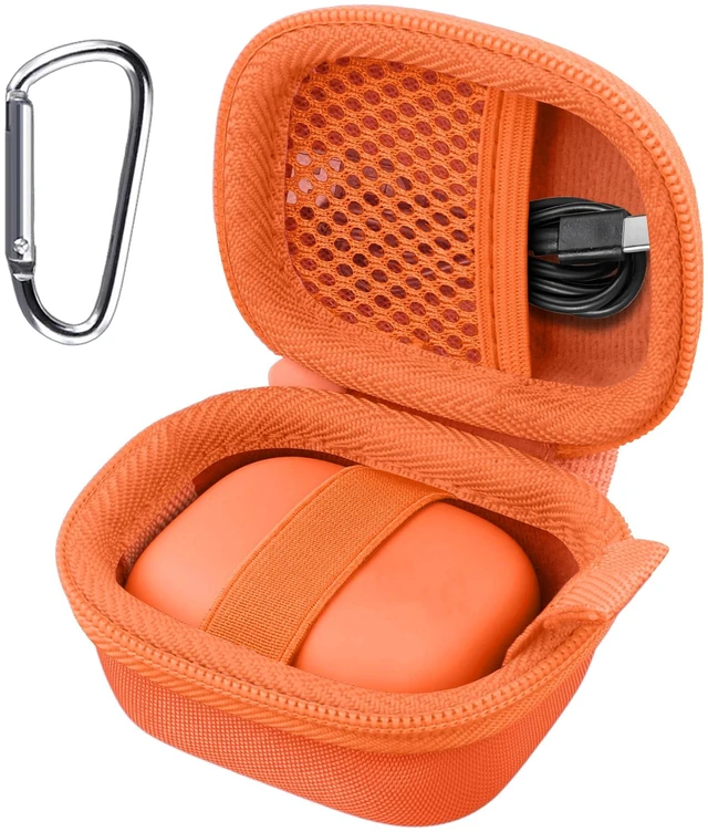 Main image of Hard Case for Beats Powerbeats Fit with Carabiner Clip, Orange Travel Storage, Space For Earbuds And Accessories, Soft Lining, Protective Exterior