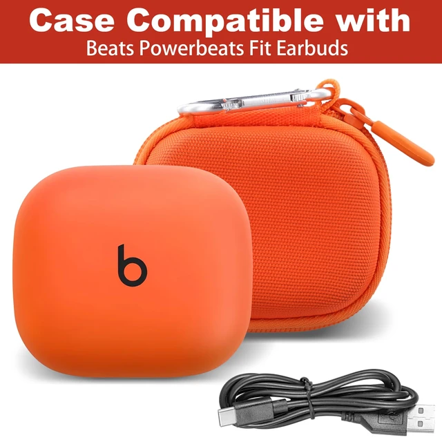 Alt view image 2 of 7 - Hard Case for Beats Powerbeats Fit with Carabiner Clip, Orange Travel Storage, Space For Earbuds And Accessories, Soft Lining, Protective Exterior