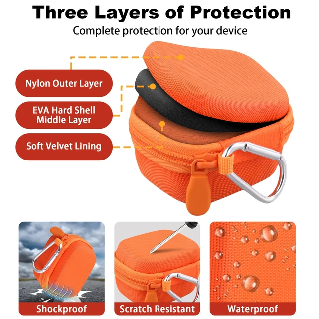 Alt view image 7 of 7 - Hard Case for Beats Powerbeats Fit with Carabiner Clip, Orange Travel Storage, Space For Earbuds And Accessories, Soft Lining, Protective Exterior