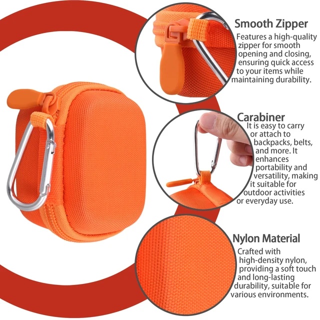 Alt view image 5 of 7 - Hard Case for Beats Powerbeats Fit with Carabiner Clip, Orange Travel Storage, Space For Earbuds And Accessories, Soft Lining, Protective Exterior