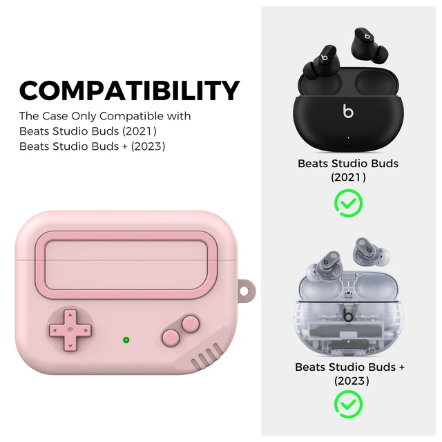 Alt view image 2 of 3 - for Beats Studio Buds (+Plus) Case Silicone Game Design Retro gaming style, wireless charging, full protection, carabiner included, Pink