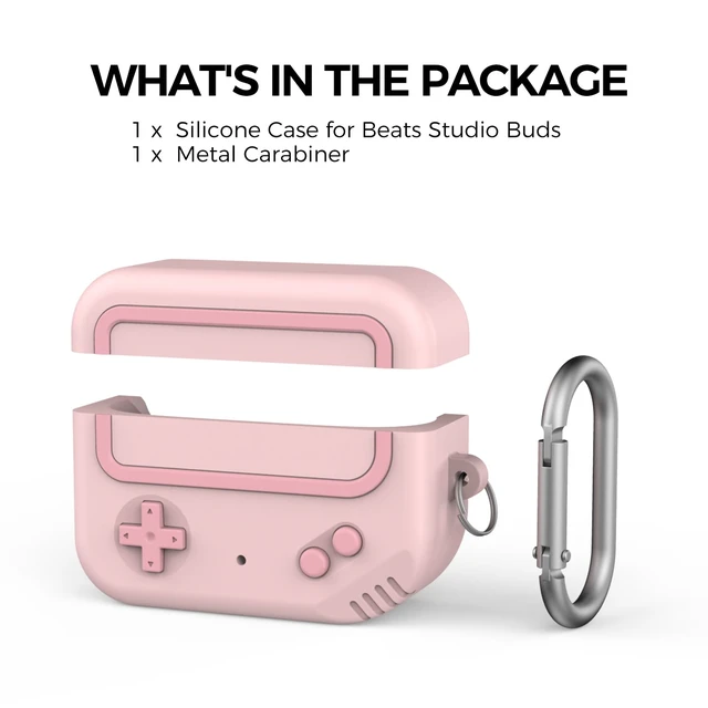 Alt view image 3 of 3 - for Beats Studio Buds (+Plus) Case Silicone Game Design Retro gaming style, wireless charging, full protection, carabiner included, Pink