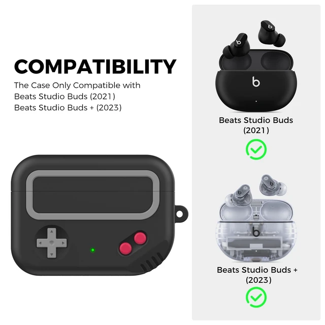 Alt view image 2 of 7 - for Beats Studio Buds (+Plus) Case Silicone Game Design Retro gaming style, wireless charging, full protection, carabiner included, Black