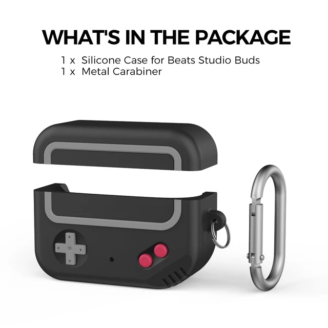 Alt view image 7 of 7 - for Beats Studio Buds (+Plus) Case Silicone Game Design Retro gaming style, wireless charging, full protection, carabiner included, Black