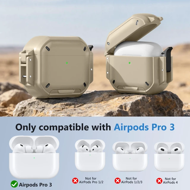 Alt view image 7 of 7 - for AirPods Pro 3 Case, IP68 Waterproof Military Grade Protective Cover for AirPods Pro 3rd Gen, Anti-Scratch Hard Shell Cover with Secure Lock, Keychain & Phone Stand (2025), Khaki